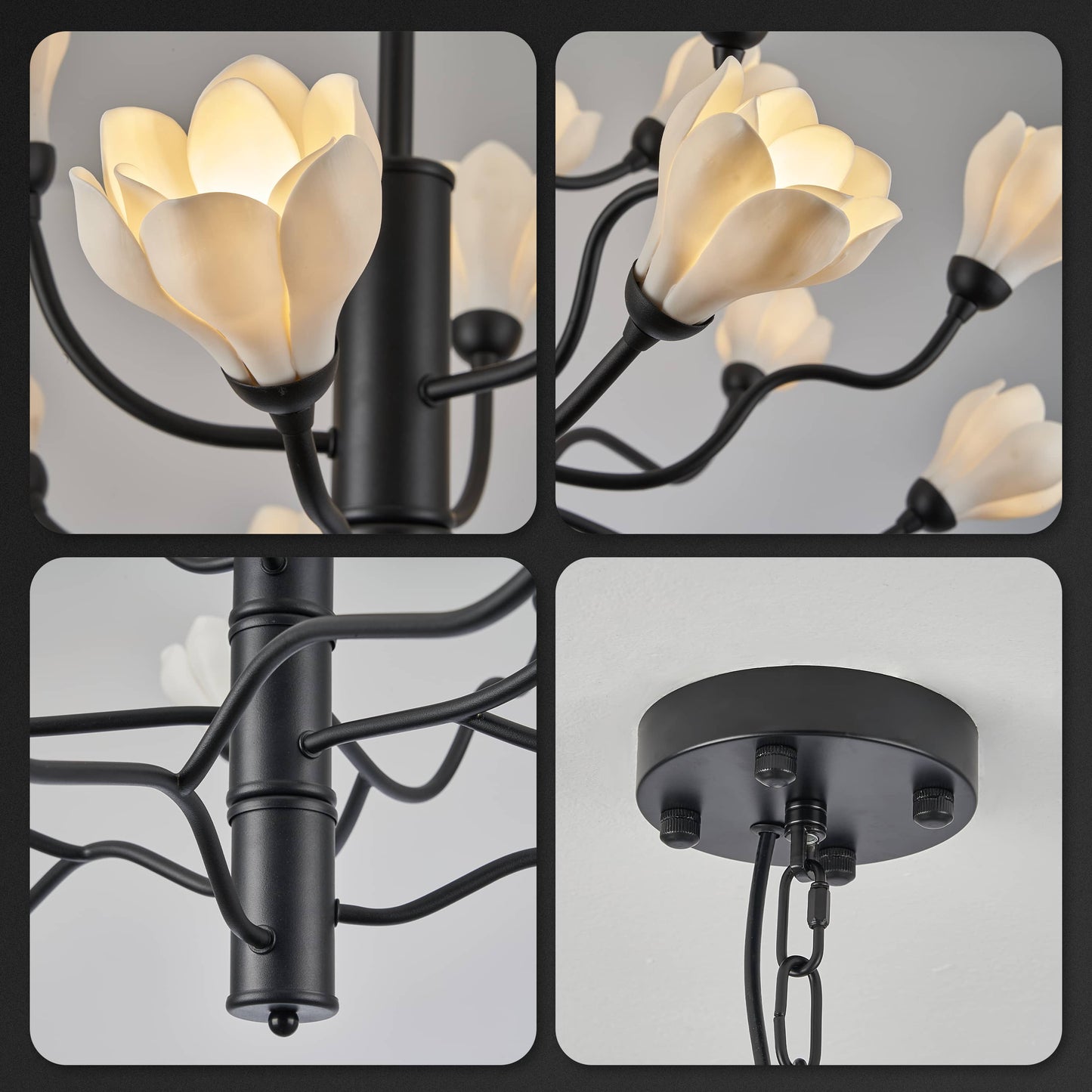 Farmhouse Chandelier Branching Ceramics Magnolia Flower