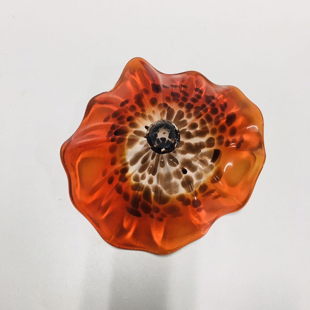 Hand Blown Murano Glass Wall Plate Orange And Brown Spots D12inches