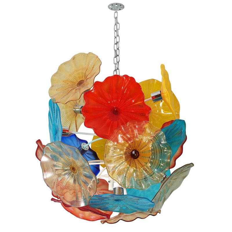 Blown Glass Plates Chandelier Colorful Blooms