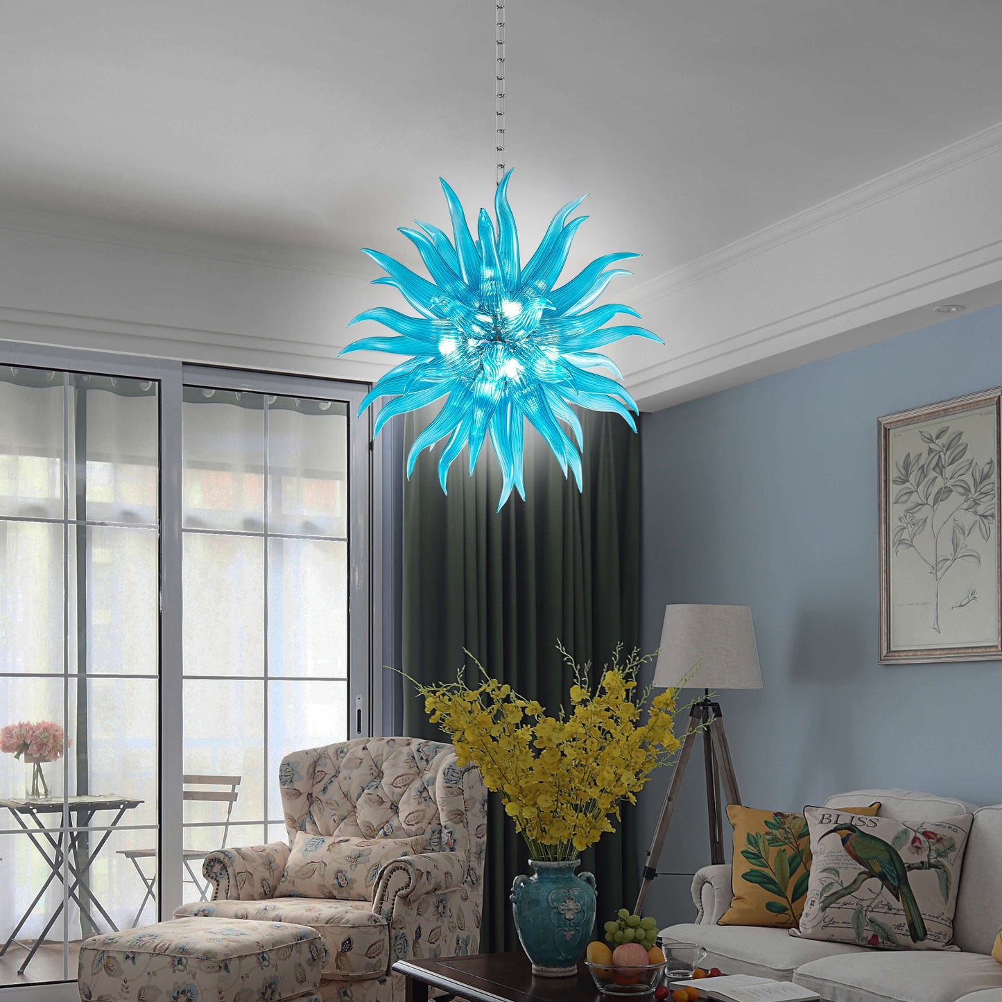 Chihuly Modern Style Blown Glass Chandelier Aqua Pazzo-putnik shape