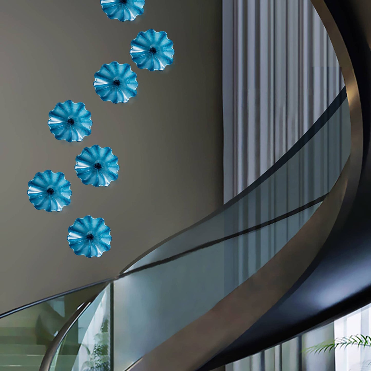 Blown Murano Glass Wall Plates Azure Blue D12inches