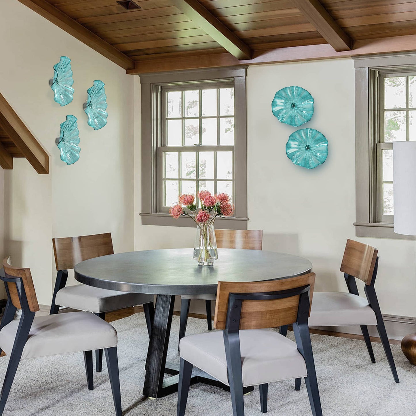 Blown Murano Glass Wall Plates Mint Teal D12inches