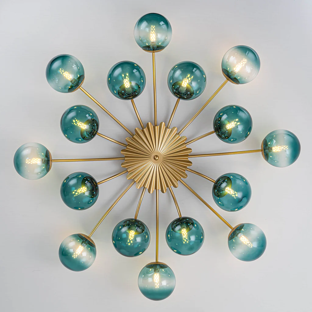 Modern Teal Bubble Globe Semi-Flush Mount Ceiling Light Brass Finish