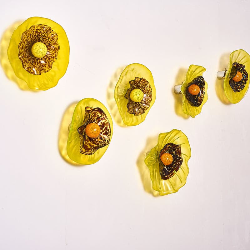 Murano Glass Wall Plates Set Blossoming Sunflower 2 Layers