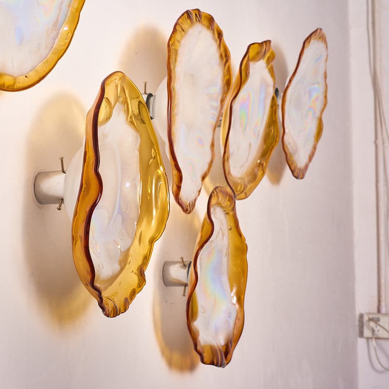 Hand Blown Glass Wall Plates Crystal Golden And Pearl White D10inches