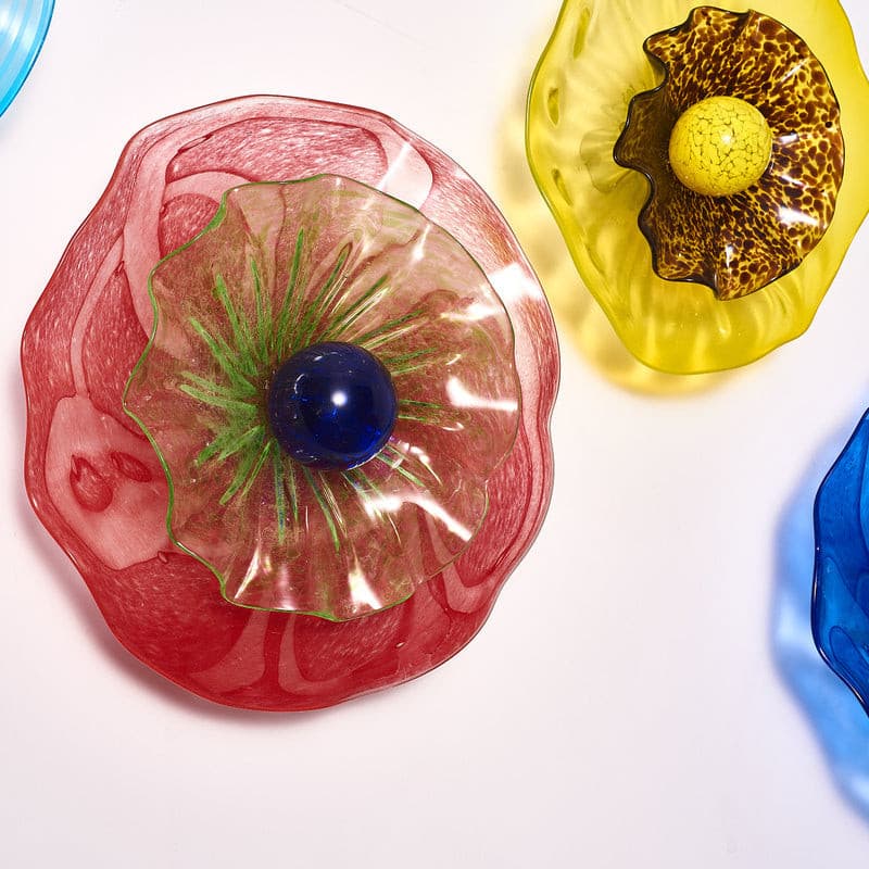 Glass Wall Plates Blossoming Lotus Flower 2 Layers Murano Glass