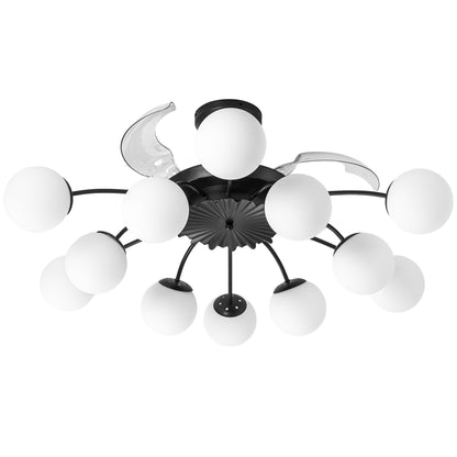 Modern 12-Light Black Globe Chandelier Fan with Remote