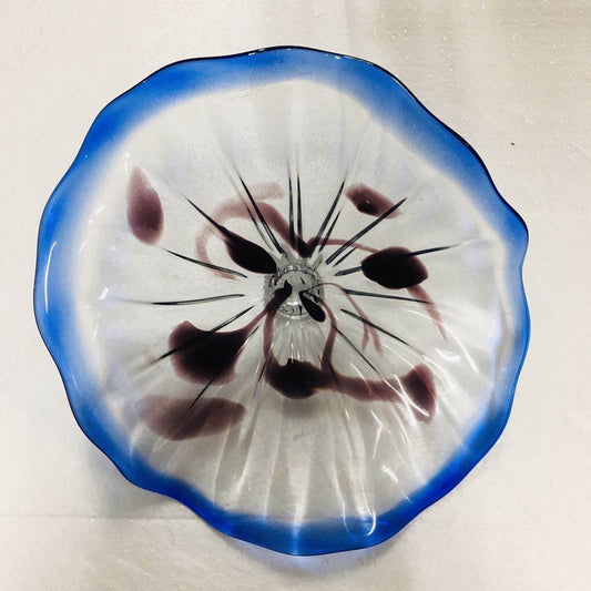 Glass Wall Plates Clear Color With Brown Spots In Blue Rim D12inches
