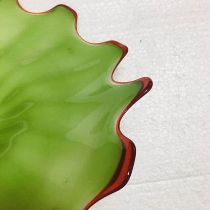 Hand Blown Murano Glass Wall Plates Green With Red Rim D12Inches