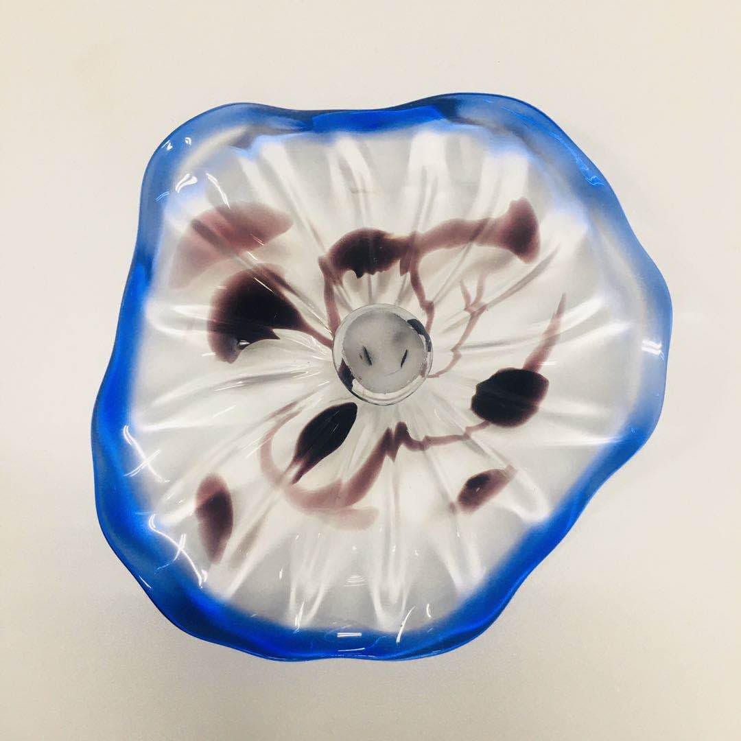 Glass Wall Plates Clear Color With Brown Spots In Blue Rim D12inches