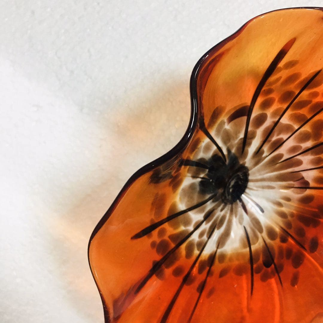 Hand Blown Murano Glass Wall Plate Orange And Brown Spots D12inches