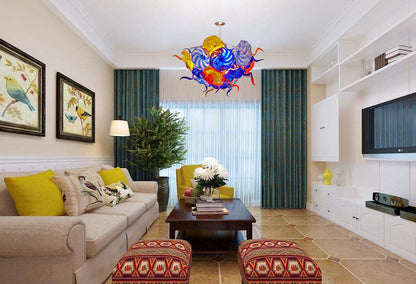 Ceiling In Blooms Blown Glass Plates Chandelier Colorful Art Flowers