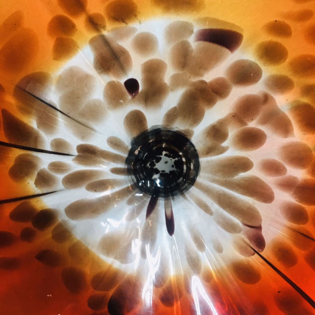 Hand Blown Murano Glass Wall Plate Orange And Brown Spots D12inches