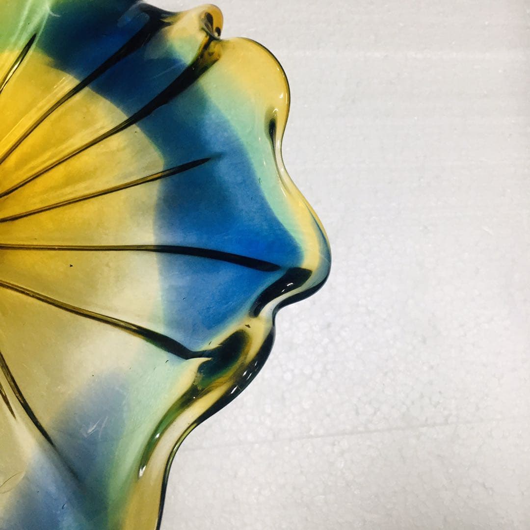 Hand Blown Murano Glass Wall Plates Yellow And Blue D12Inches