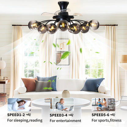 Black Smoke Glass 12-Light Retractable Ceiling Fan with Remote