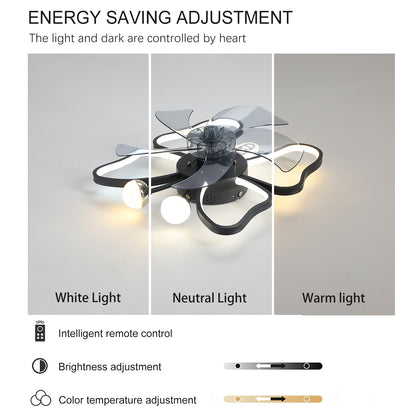 Modern Black Flush Mount Ceiling Fan with Light & Remote