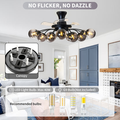 Black Smoke Glass 12-Light Retractable Ceiling Fan with Remote