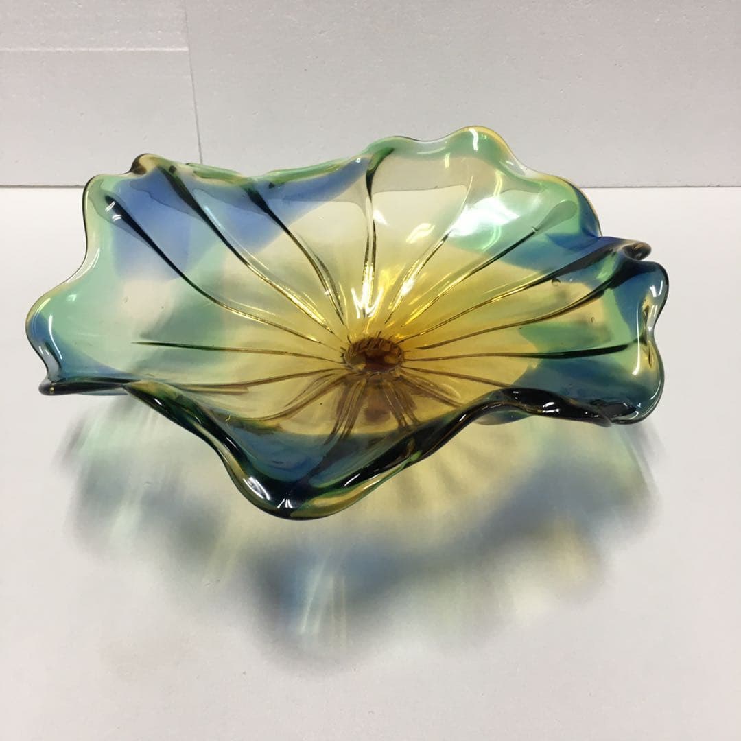 Hand Blown Murano Glass Wall Plates Yellow And Blue D12Inches