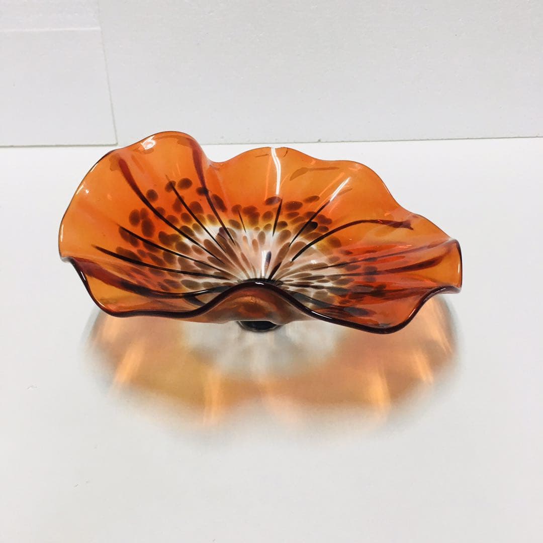 Hand Blown Murano Glass Wall Plate Orange And Brown Spots D12inches