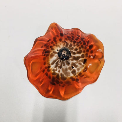 Hand Blown Murano Glass Wall Plate Orange And Brown Spots D12inches