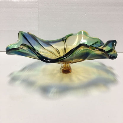 Hand Blown Murano Glass Wall Plates Yellow And Blue D12Inches