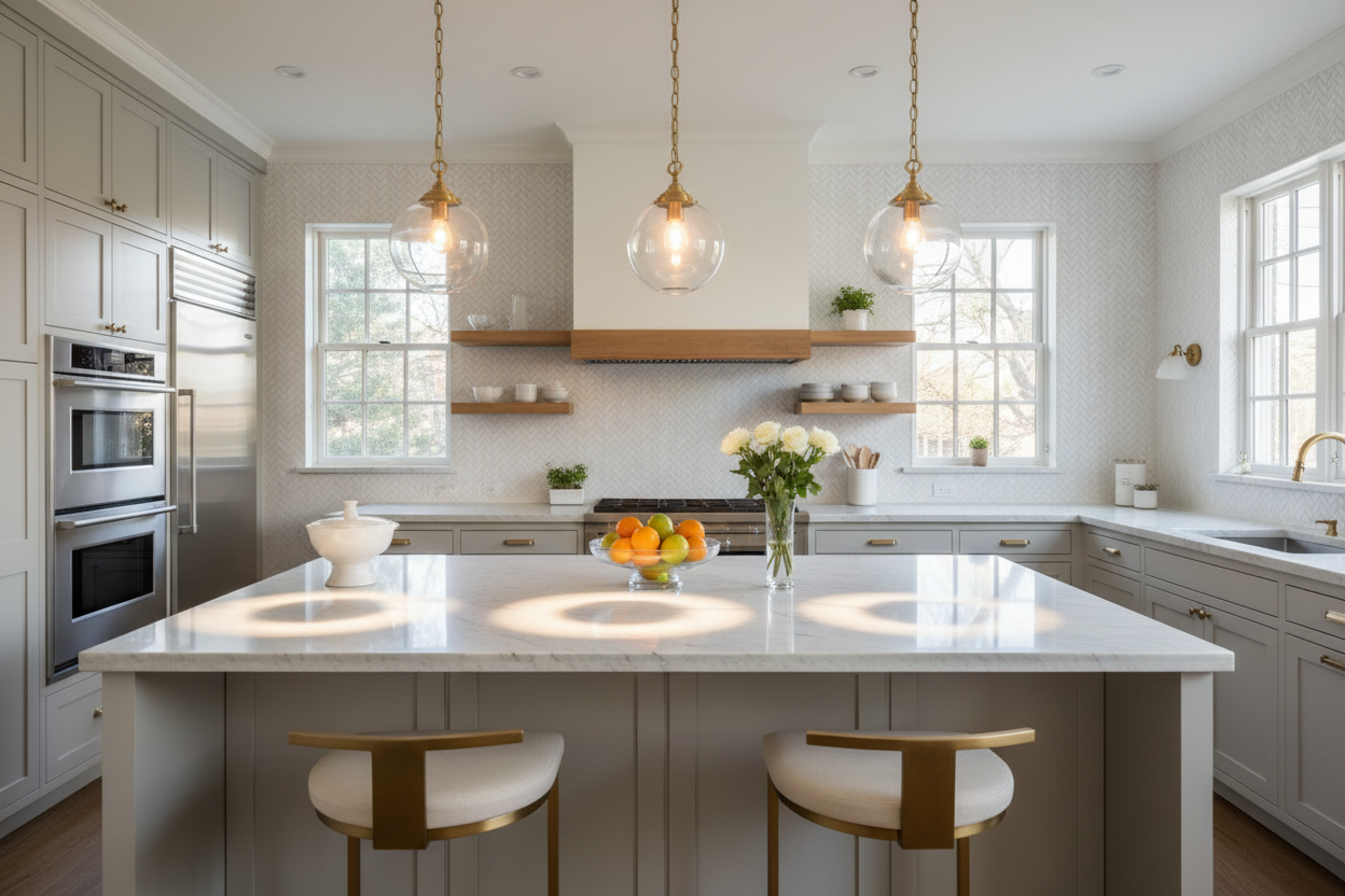 豪华厨房岛台吊灯照明效果