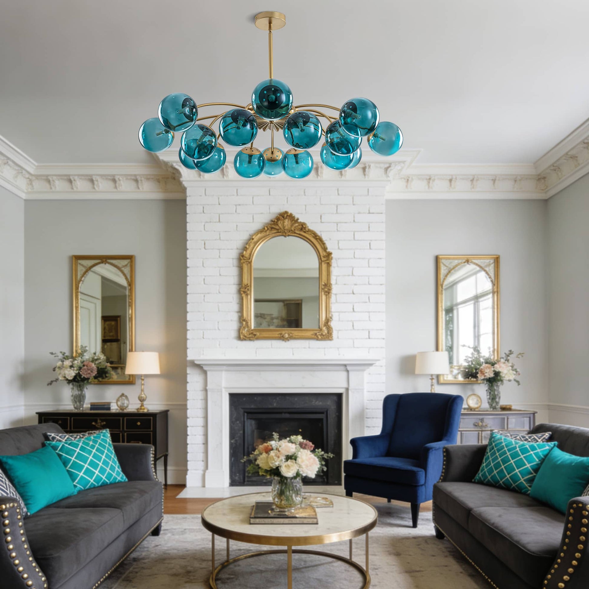 Symmetrical 16-Light Glass Globe Chandelier for Grand Entryway - LEDLIGHTHUB