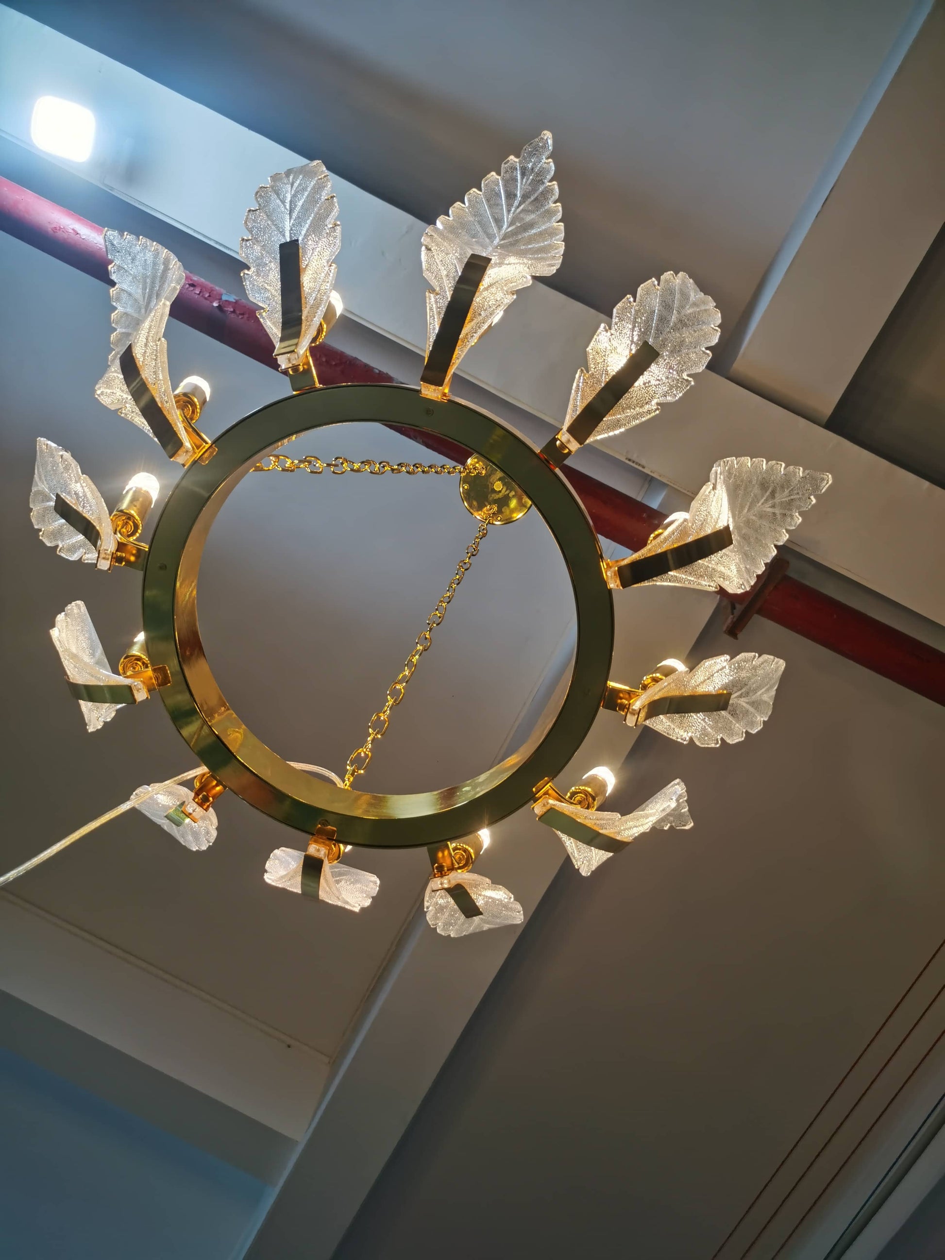 Luxury Glass Leaf Chandelier Gold Frame