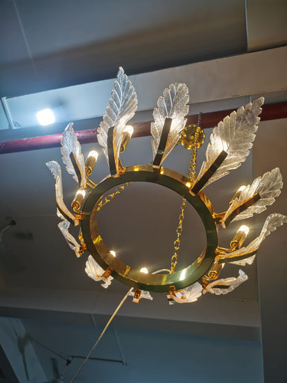 Luxury Glass Leaf Chandelier Gold Frame