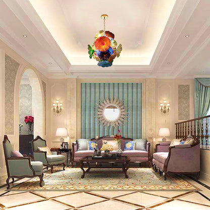 Murano Glass Plates Chandelier Multi Colors Flowers