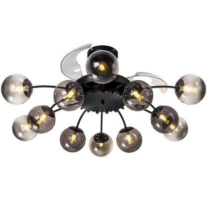 Black Smoke Glass 12-Light Retractable Ceiling Fan with Remote
