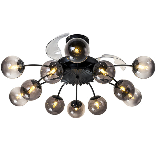 Black Smoke Glass 12-Light Retractable Ceiling Fan with Remote