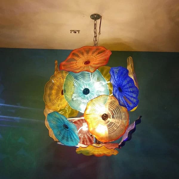Blown Glass Plates Chandelier Colorful Blooms