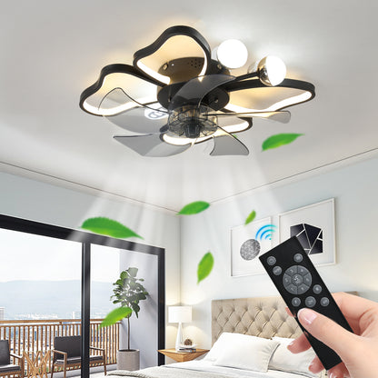 Modern Black Flush Mount Ceiling Fan with Light & Remote