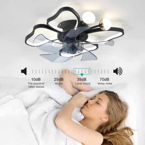 Modern Black Flush Mount Ceiling Fan with Light & Remote