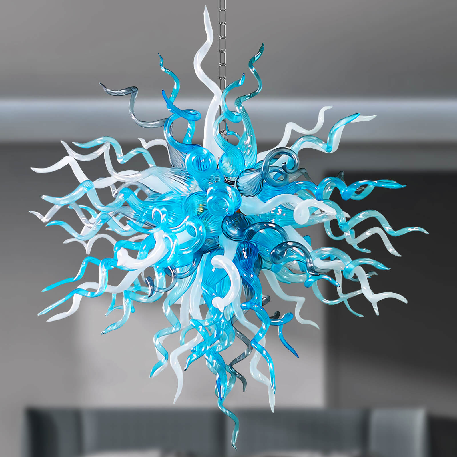 Blue and white  Chihuly blown glass chandelier
