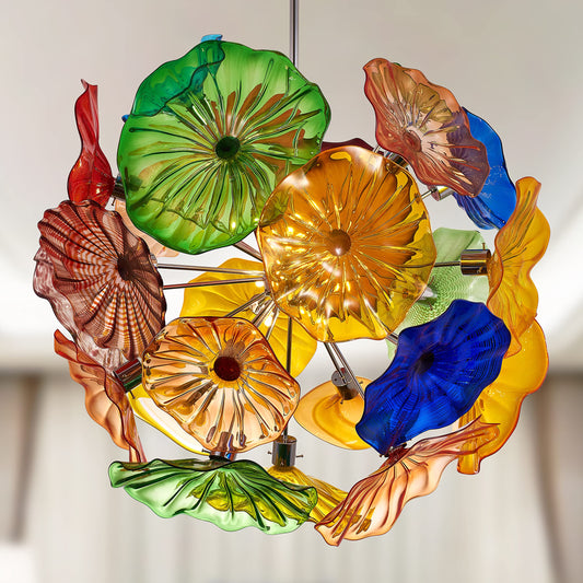 Ceiling In Blooms Blown Glass Plates Chandelier Colorful Sputnik Shape