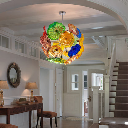 Ceiling In Blooms Blown Glass Plates Chandelier Colorful Sputnik Shape
