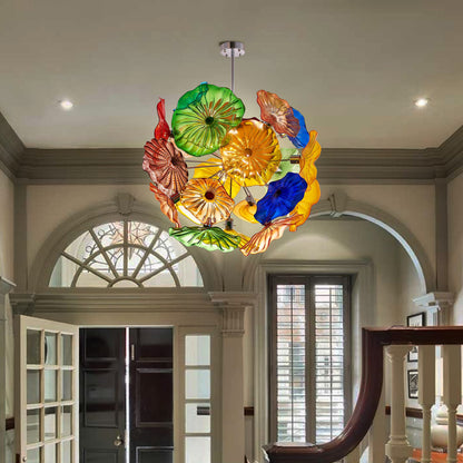 Ceiling In Blooms Blown Glass Plates Chandelier Colorful Sputnik Shape