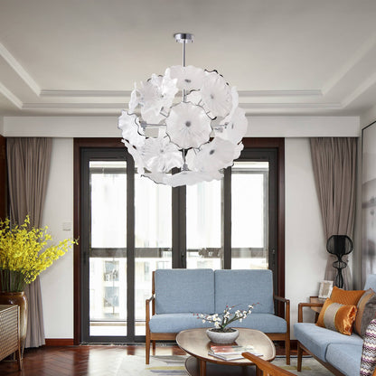 White Blooms Blown Glass Plates Chandelier Murano Glass
