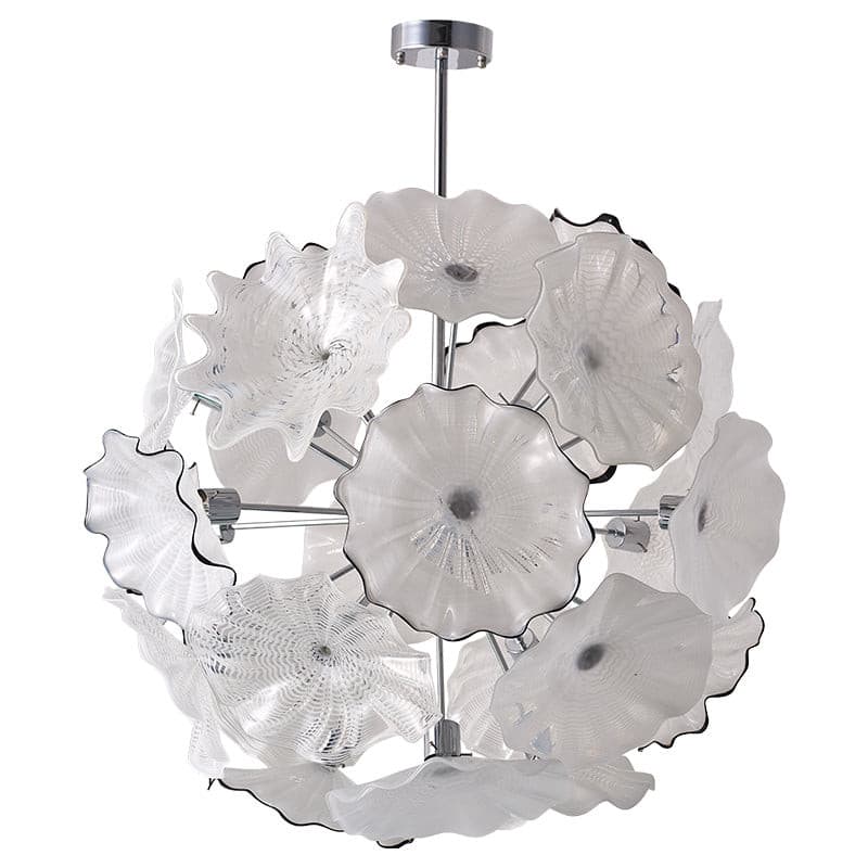 White Blooms Blown Glass Plates Chandelier Murano Glass