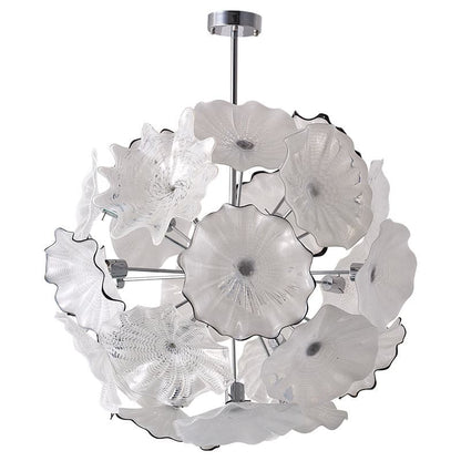 White Blooms Blown Glass Plates Chandelier Murano Glass