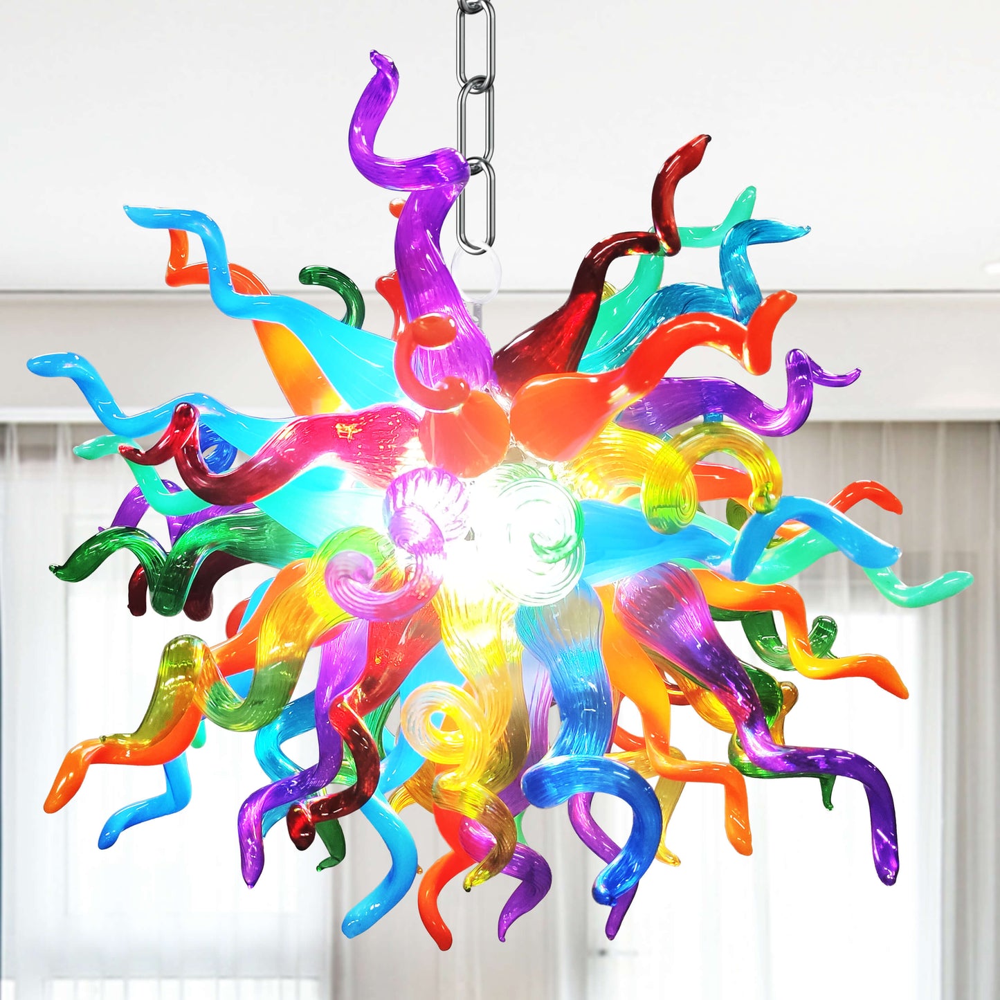 Modern Style Blown Glass Chandelier Carnival Spectrum-Stunning Pendants