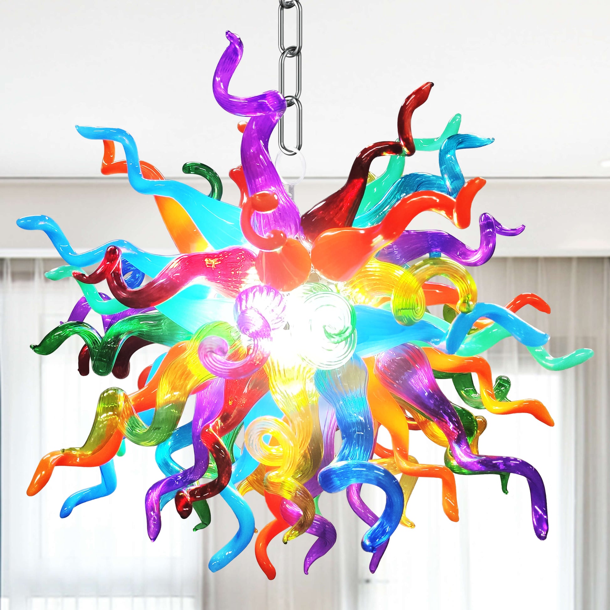 Modern Style Blown Glass Chandelier Carnival Spectrum-Stunning Pendants