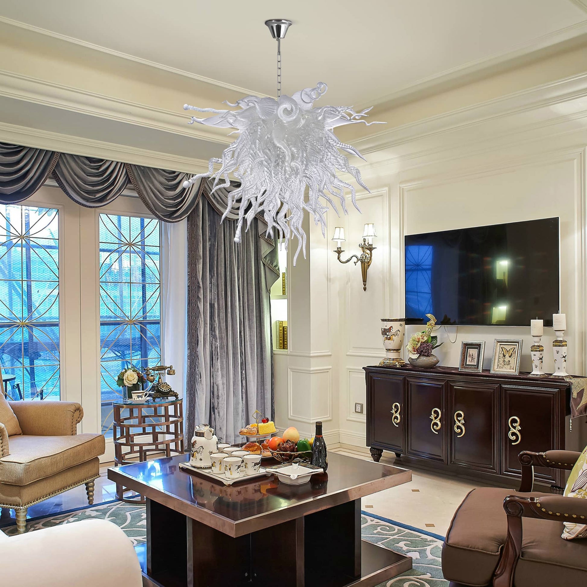 Murano Glass Blown Glass Chandeliers Chihuly Style Clear