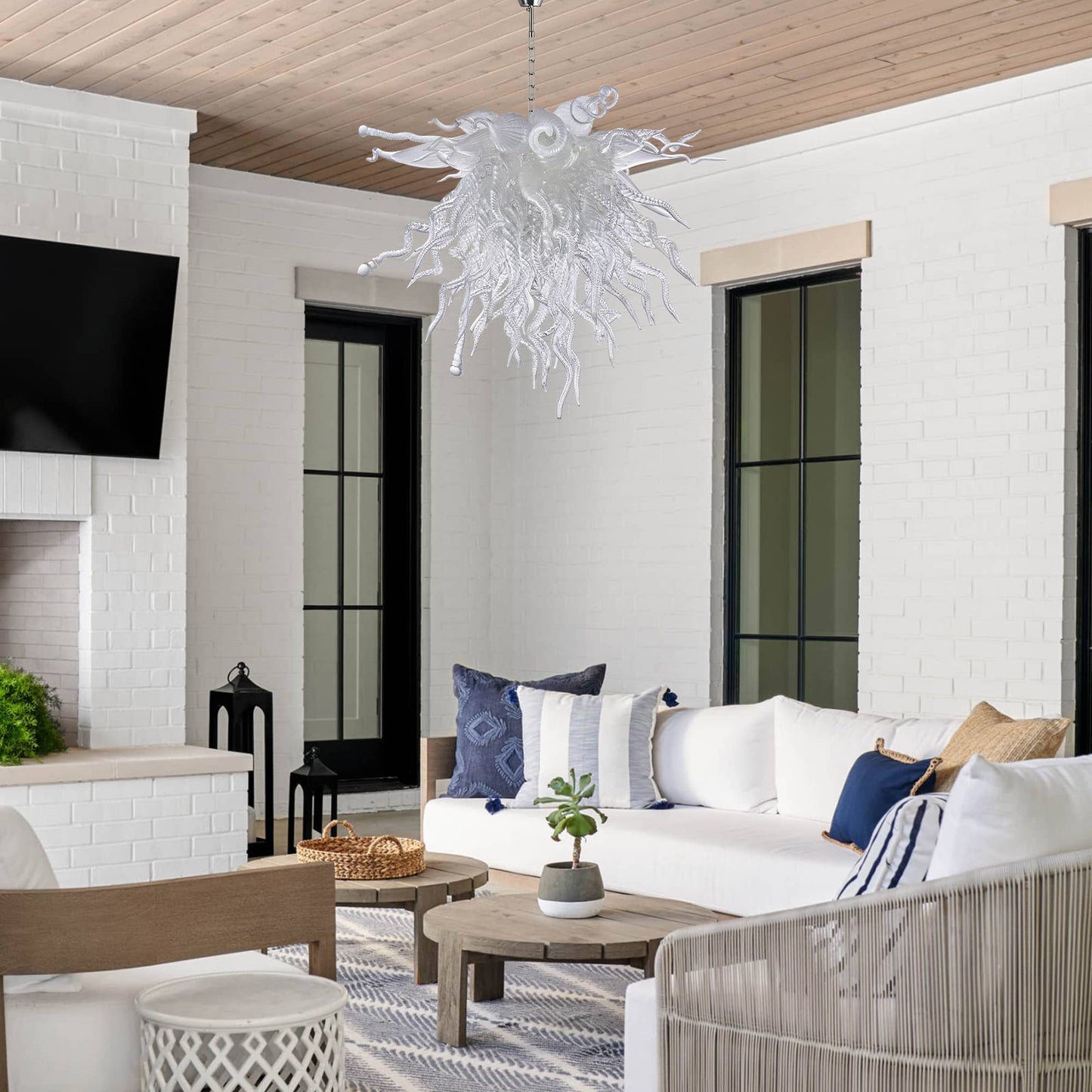 Murano Glass Blown Glass Chandeliers Chihuly Style Clear