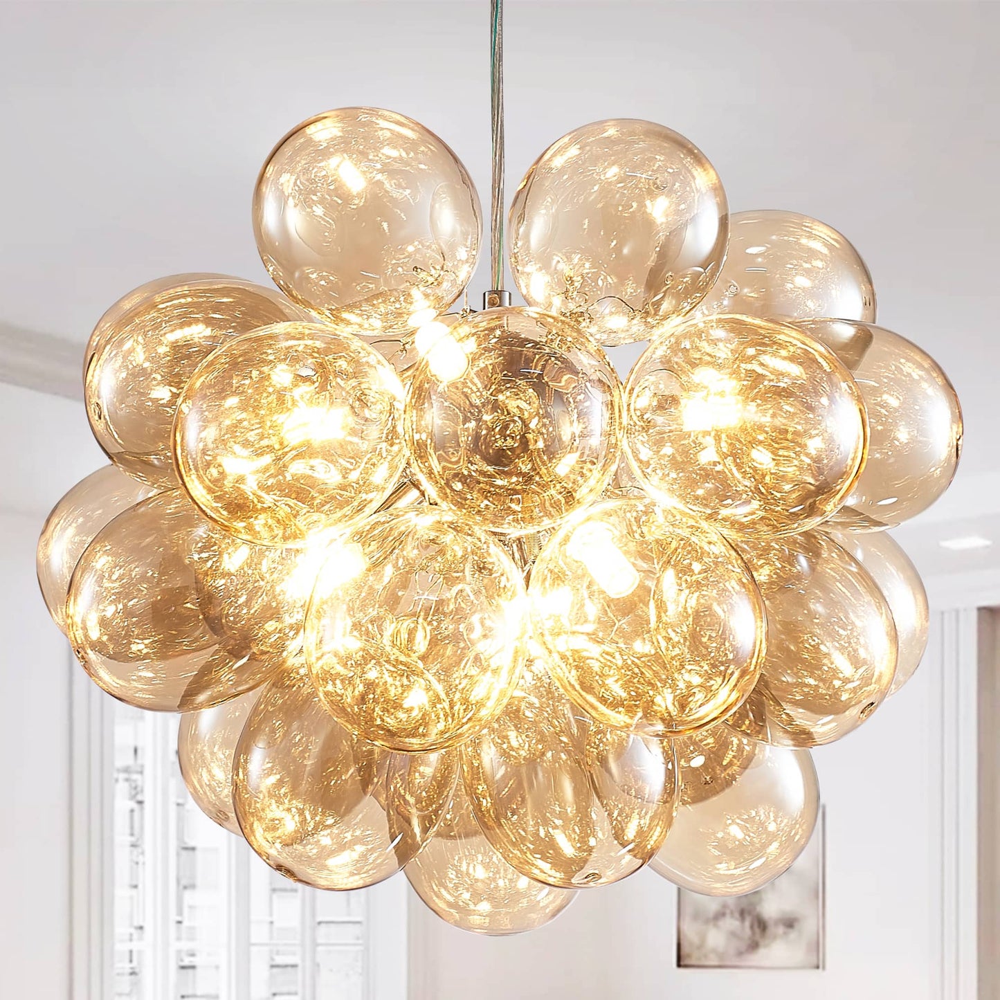 Dark Beige Blown Glass Bubbled Globe orb Chandelier Light Brown
