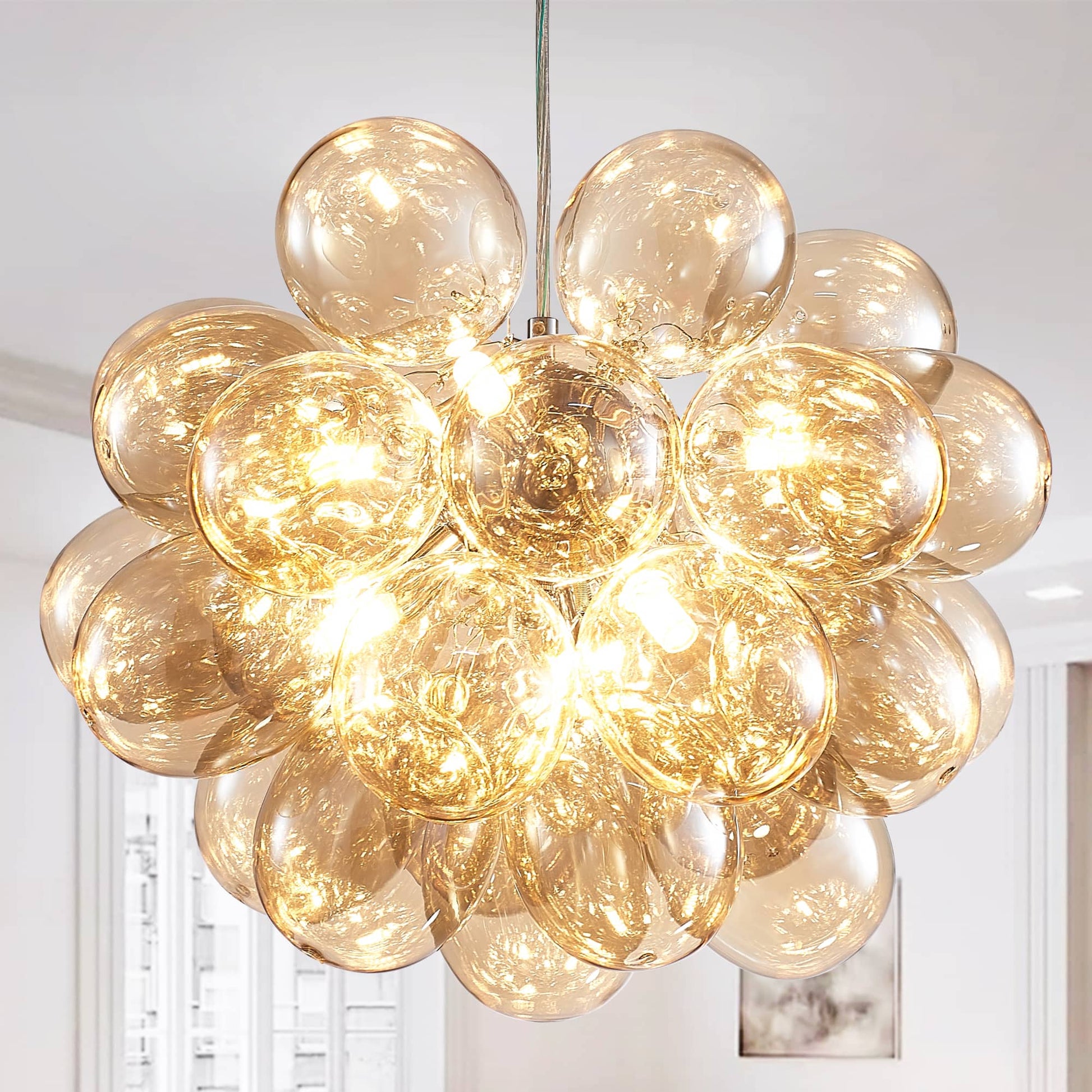 Dark Beige Blown Glass Bubbled Globe orb Chandelier Light Brown