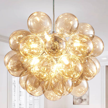 Dark Beige Blown Glass Bubbled Globe orb Chandelier Light Brown