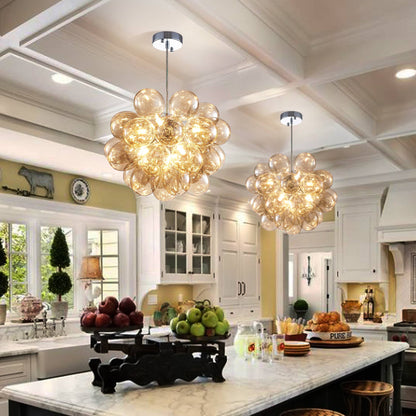 Dark Beige Blown Glass Bubbled Balloon Chandelier Light Brown urban ambiance